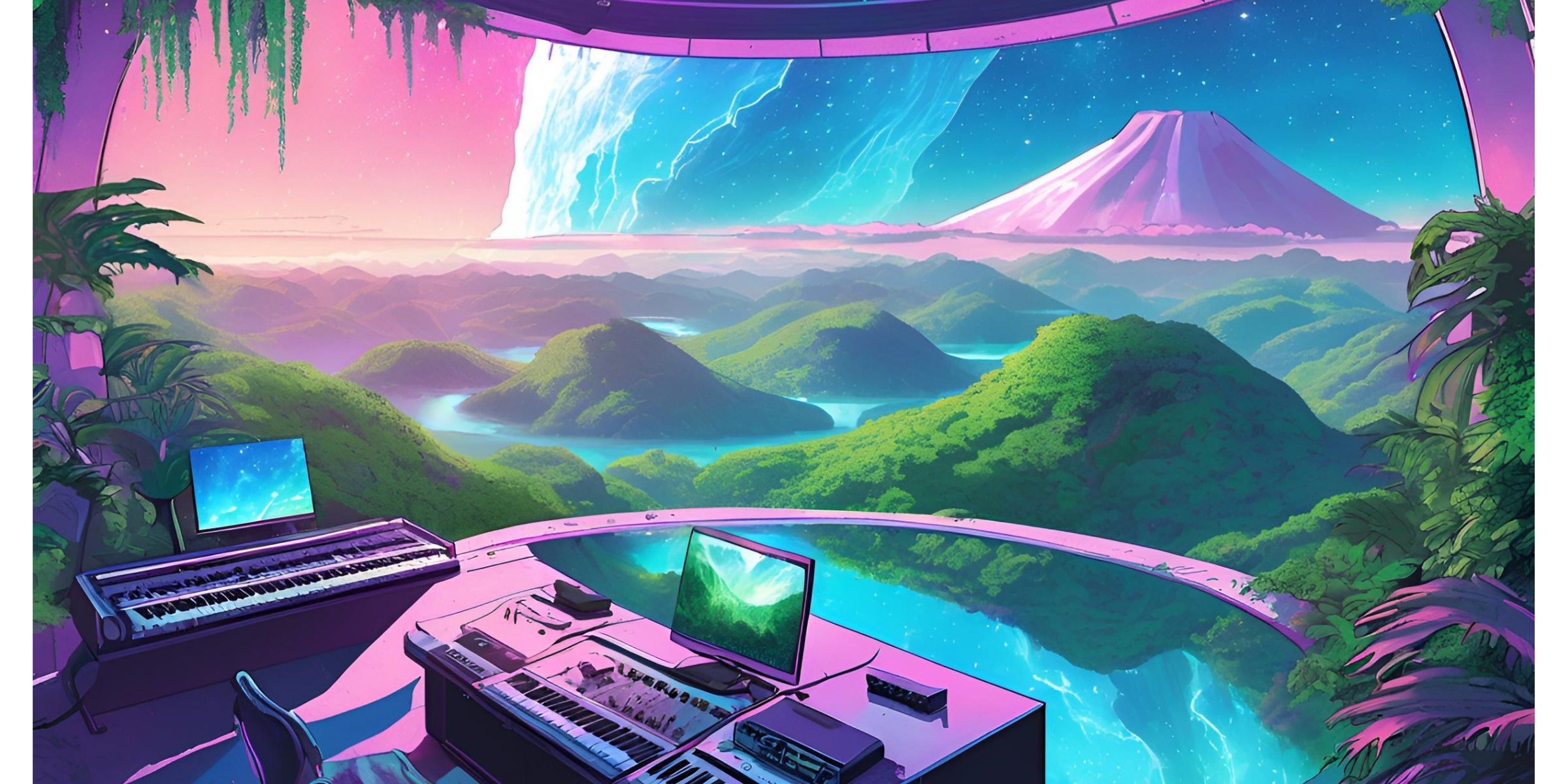 Anime Futuristic Music Studio with an other-worldly view