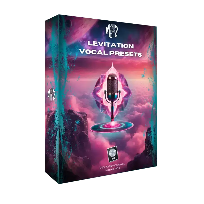 Box of Levitation Vocal Presets with a microphone graphic on a colorful background