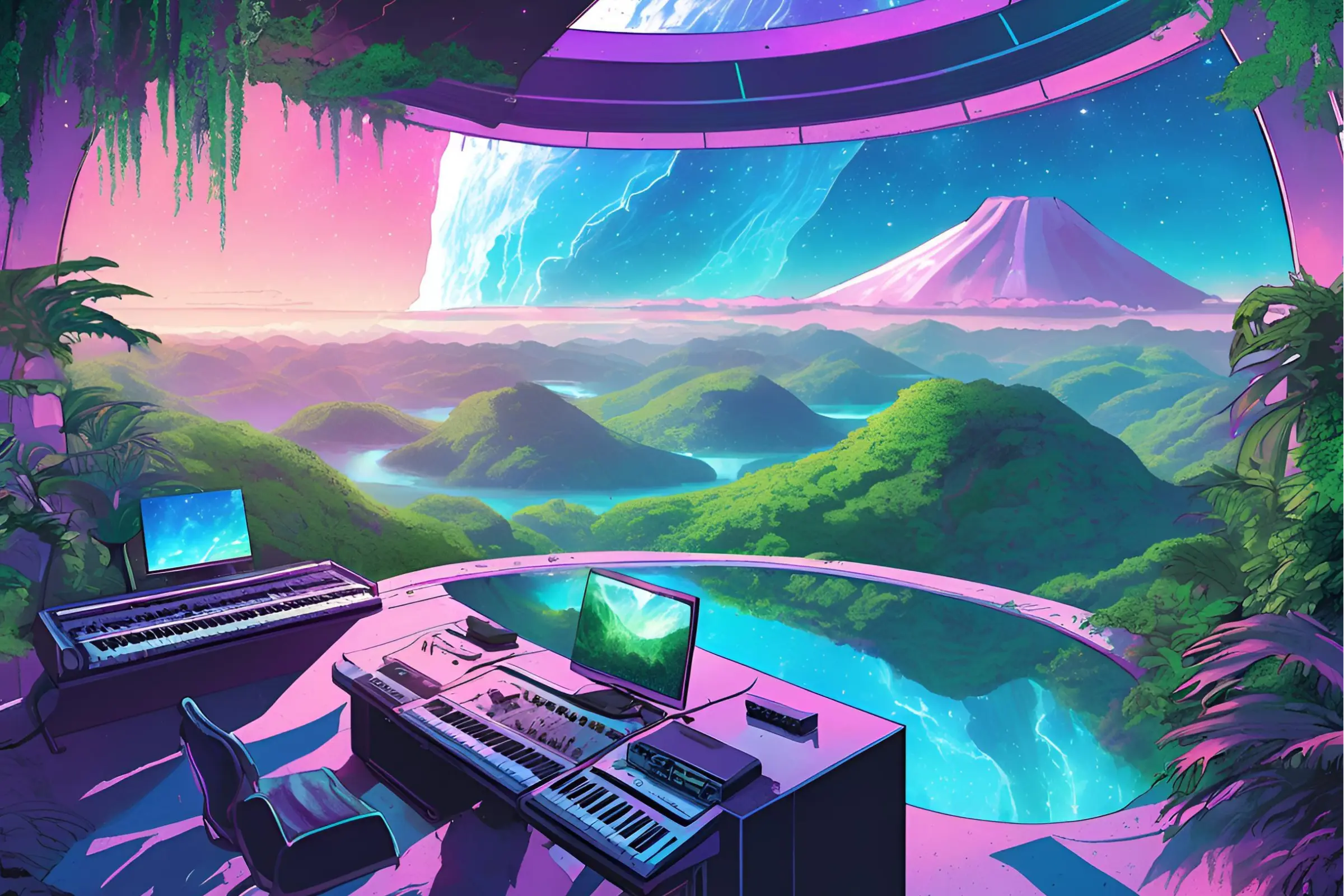 Anime Music Studio Looking out at a breathtaking valley