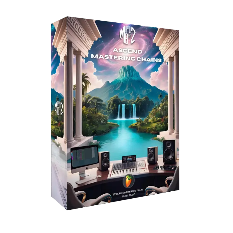 Product packaging with a scenic design and text 'Ascend Mastering Chains' on a white background.