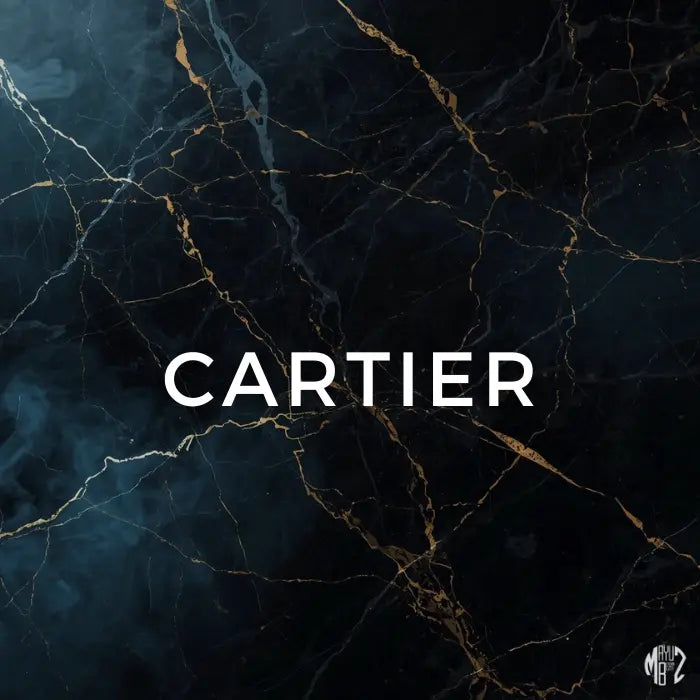 Cartier logo on a dark marble background