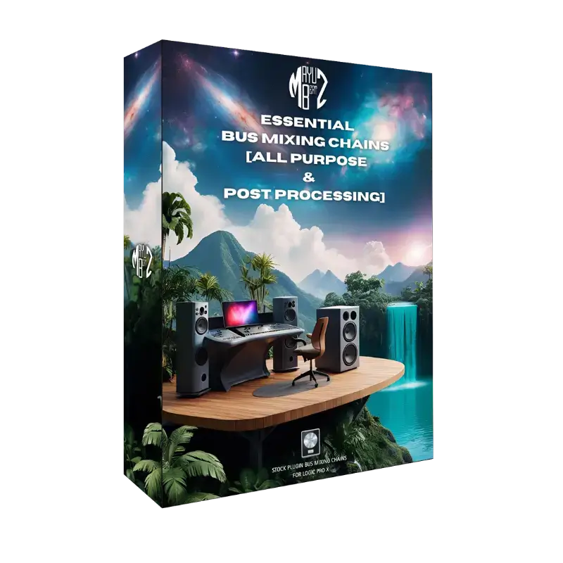 All Purpose Bus Mixing Chains – 140 Logic Pro stock-plugin chains for full mix, melodies, FX, and cinematic sound design. Designed for polished, pro-level sound across genres. No third-party plugins required.