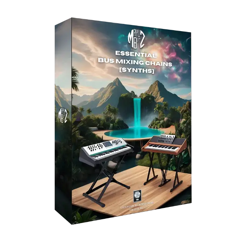 From lush pads and deep basses to shimmering leads and analog warmth, this pack delivers 68 expertly crafted bus chains that instantly enhance, glue, and transform your synth sounds. Whether you're shaping cinematic atmospheres, festival-ready EDM leads, or deep, vibey textures, these chains bring instant pro-level polish—all with Logic Pro stock plugins.