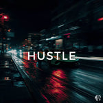Car racing on a wet city street at night with the word 'HUSTLE' displayed.