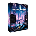 Box for 'Infinity Suite' FL Studio music production software with futuristic design elements. The All-in-one Music Production Suite