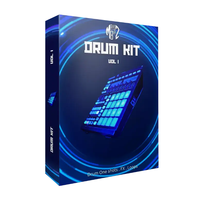 Mayu Beatz Drum Kit Vol 1 –  Enhance your beats with the essential foundation of top-tier drum samples. Arsenal: Immerse yourself in a versatile array of percussion samples, covering all main drum sounds. Claps, Snares,Kicks, and Crashes to Closed Hi-hats, Open Hi-hats, Rides, Shakers, Toms, Percussion, 808s, Drum Loops, and beyond.