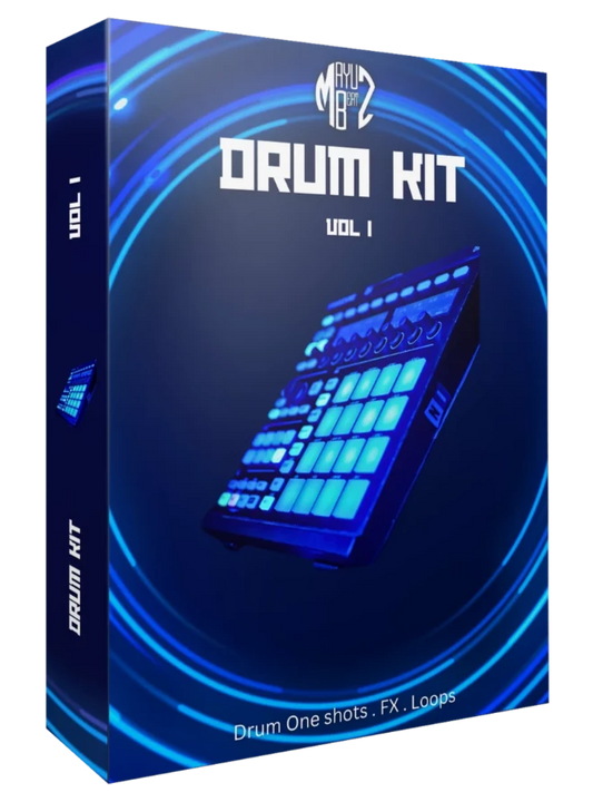 Mayu Beatz Drum Kit Vol 1 –  Enhance your beats with the essential foundation of top-tier drum samples. Arsenal: Immerse yourself in a versatile array of percussion samples, covering all main drum sounds. Claps, Snares,Kicks, and Crashes to Closed Hi-hats, Open Hi-hats, Rides, Shakers, Toms, Percussion, 808s, Drum Loops, and beyond.
