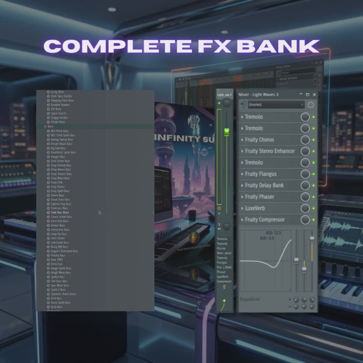 Infinity Suite For FL Studio comes with a complete custom FX Bank of hundreds of presets for any instrument or sound.